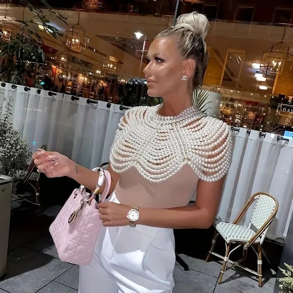 Handmade Faux Pearls Shawl Chain Boho Style Elegant Body Chain Jewelry - Picture 5 of 6